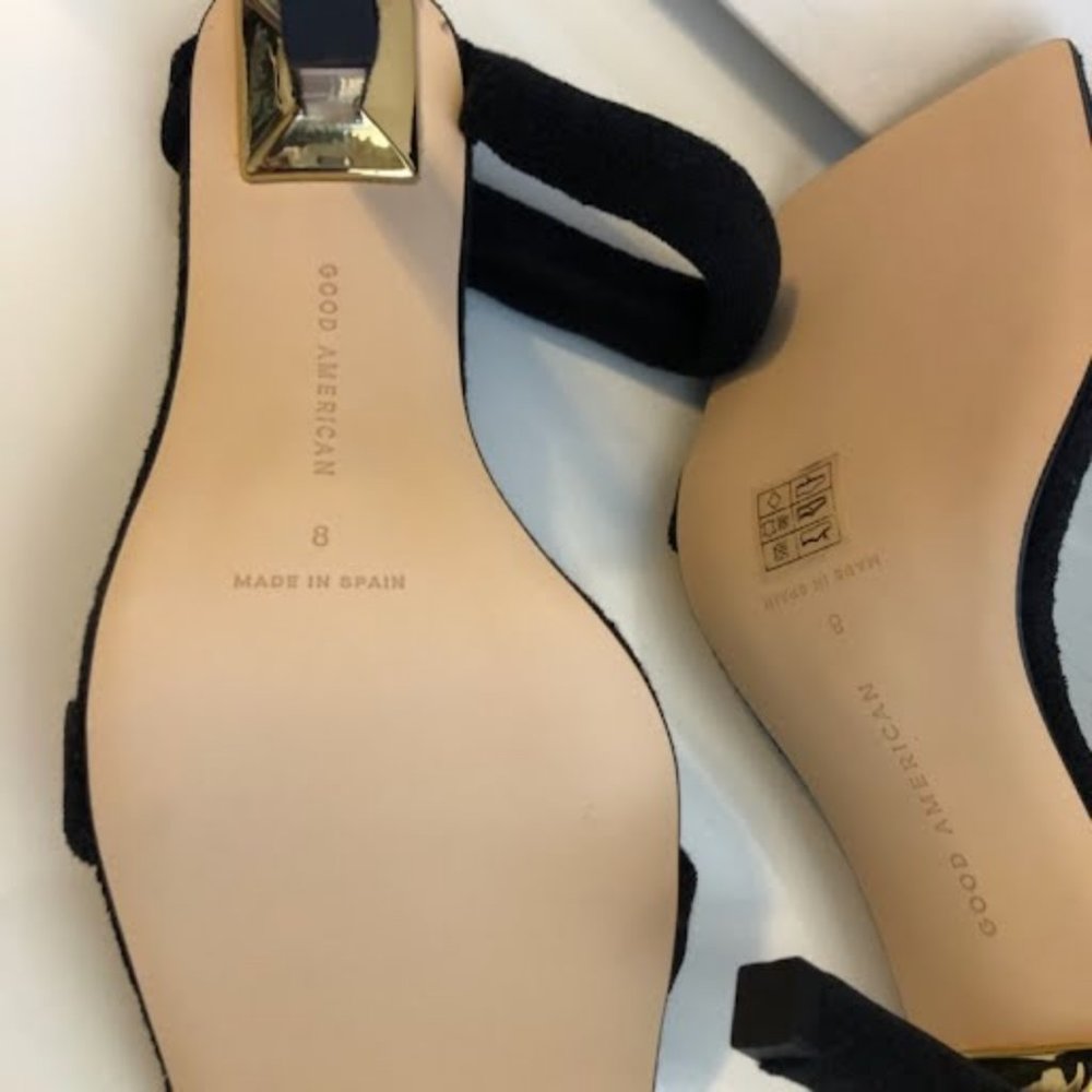 NWT GOOD AMERICAN Black & Gold Metallic Stiletto Heeled Sandal 8 MSRP $200 - Picture 6 of 8